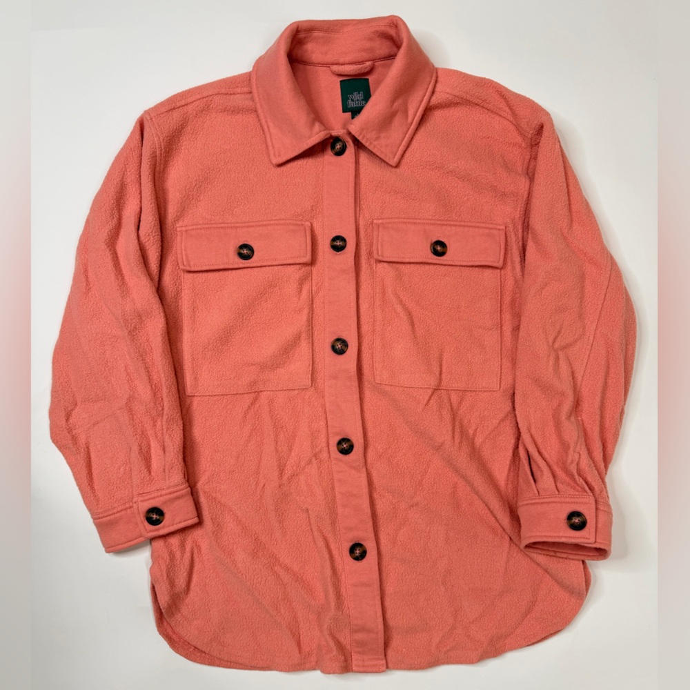 Pink Shacket Brushed Oversized Long Sleeve Button Down Shirt Jacket Fleece Plaid - Picture 16 of 17